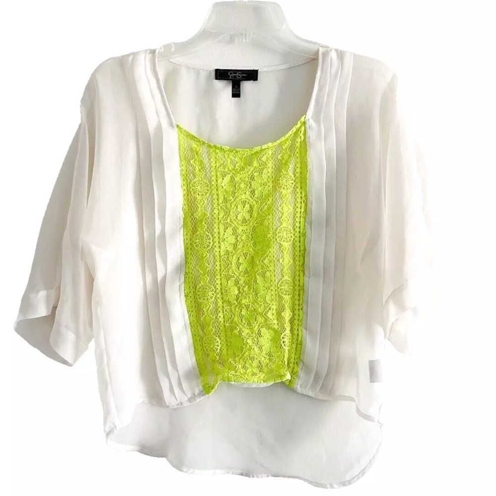 Jessica Simpson | Sheer Lace Pleated Top Women Sz S Beige Oleander Dolman Sleeve